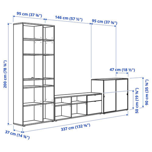 VIHALS TV/storage combination, dark grey, 337x47x200 cm