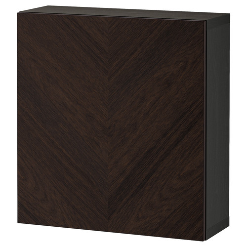 BESTÅ Shelf unit with door, black-brown Hedeviken/dark brown stained oak veneer, 60x22x64 cm