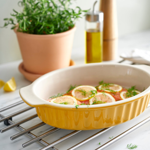 POETISK Baking dish, oval/light yellow, 32x21 cm