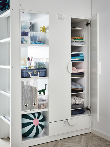 SMÅSTAD Loft bed, white grey/with desk with 4 drawers, 90x200 cm