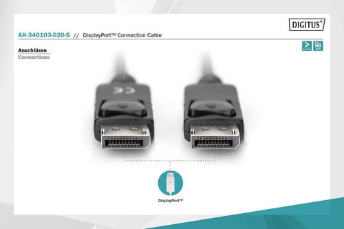 Assmann Connection Cable DisplayPort 1080p 60Hz FHD Type DP / DP M / M black 2m