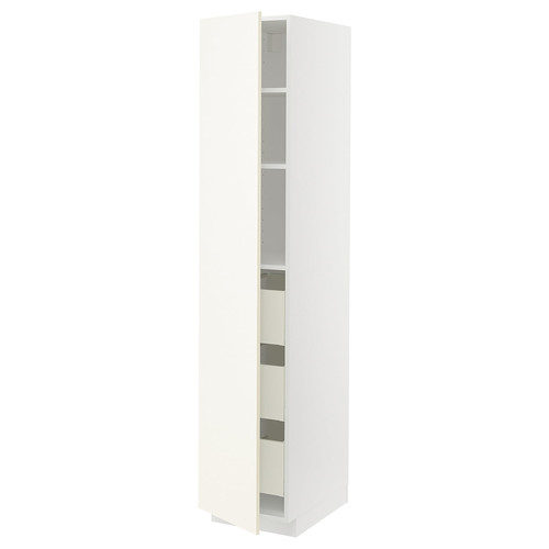 METOD / MAXIMERA High cabinet with drawers, white/Vallstena white, 40x60x200 cm