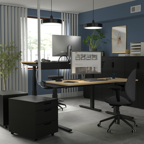 MITTZON Desk sit/stand, electric oak veneer/black, 160x80 cm