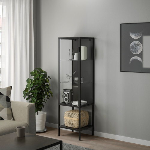 RUDSTA Glass-door cabinet, anthracite, 42x37x155 cm