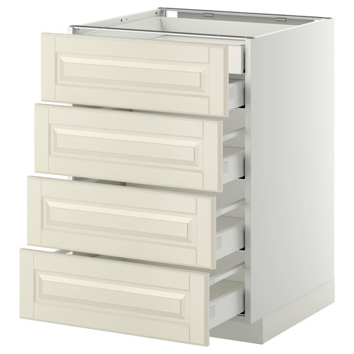 METOD/MAXIMERA Base cab f hob/4 fronts/4 drawers, white, Bodbyn off-white, 60x60 cm