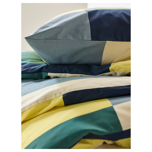 BRUNKRISSLA Duvet cover and pillowcase, green/multicolour, 150x200/50x80 cm