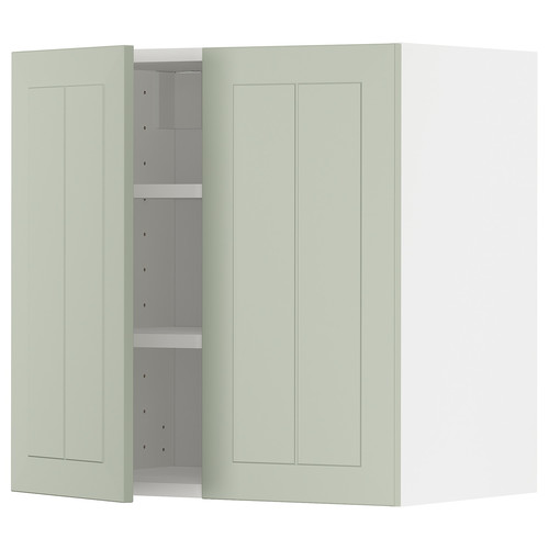 METOD Wall cabinet with shelves/2 doors, white/Stensund light green, 60x60 cm