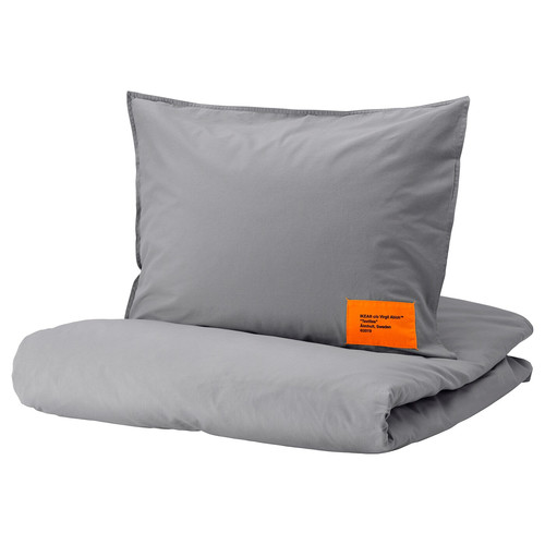 MARKERAD Quilt cover and pillowcase, grey, 150x200/50x60 cm