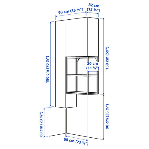 ENHET Storage combination, anthracite/grey frame, 90x32x180 cm