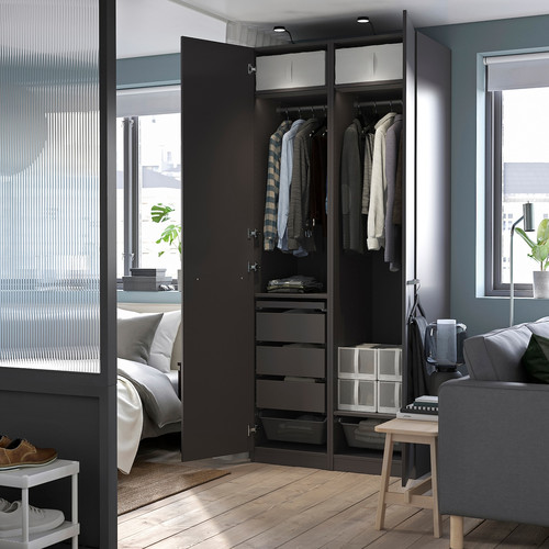 PAX / FORSAND Wardrobe combination, dark grey/dark grey, 100x60x236 cm