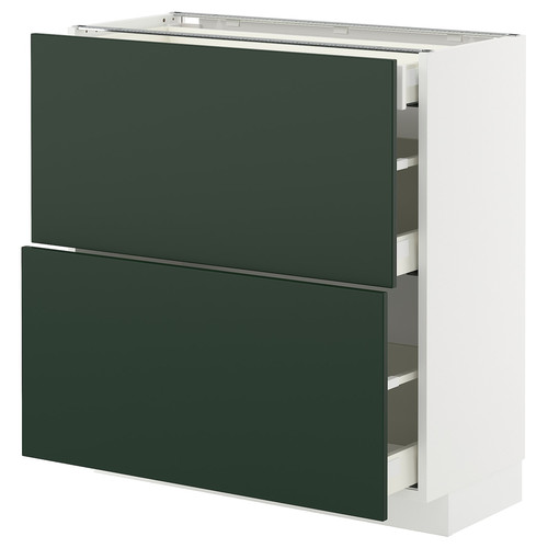 METOD / MAXIMERA Base cab with 2 fronts/3 drawers, white/Havstorp deep green, 80x37 cm