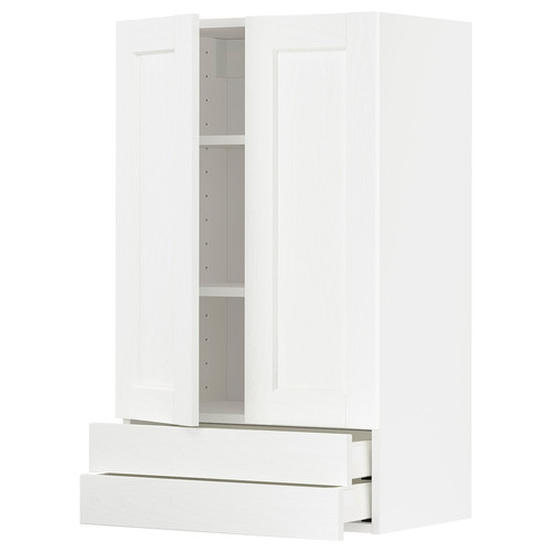 METOD / MAXIMERA Wall cabinet w 2 doors/2 drawers, white Enköping/white wood effect, 60x100 cm