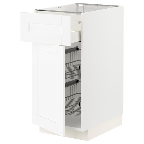 METOD / MAXIMERA Base cab w wire basket/drawer/door, white Enköping/white wood effect, 40x60 cm