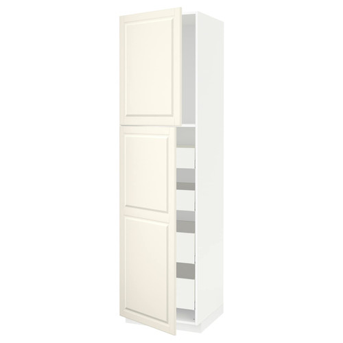 METOD / MAXIMERA Hi cab w 2 doors/4 drawers, white/Bodbyn off-white, 60x60x220 cm