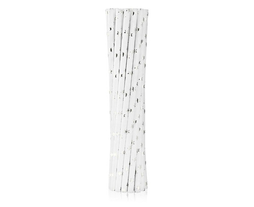 Paper Drinking Straws 12pcs, silver stars