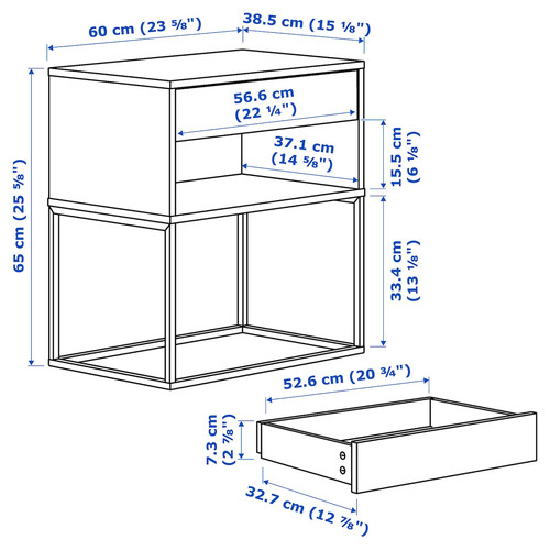 VIKHAMMER Nightstand, white, 60x39 cm