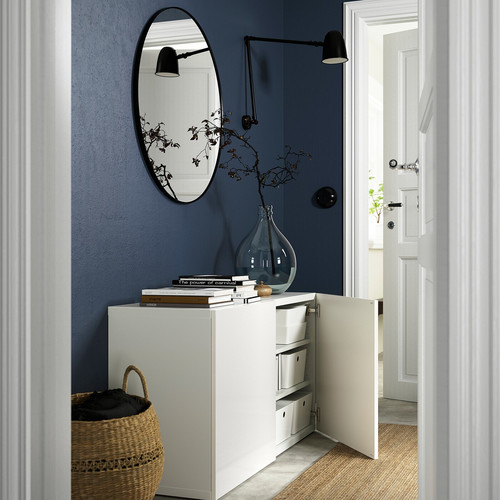 BESTÅ Storage combination with doors, white, Selsviken high-gloss/white, 120x42x65 cm