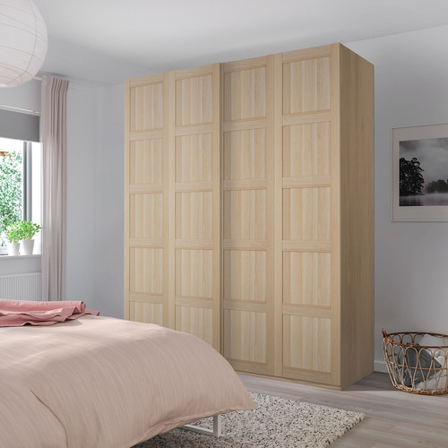 BERGSBO Pair of sliding doors, white stained oak effect, 200x236 cm