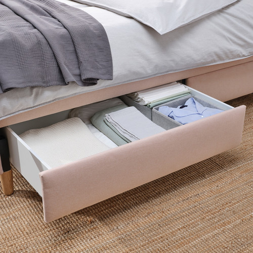 IDANÄS Upholstered storage bed, Gunnared pale pink, 140x200 cm