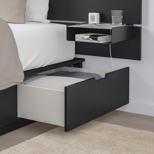 NORDLI Bed frame with storage and mattress, with headboard anthracite/Valevåg firm, 90x200 cm