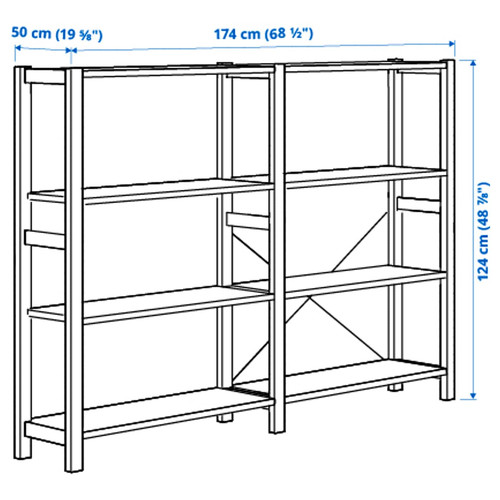 IVAR 2 sections/shelves, pine, 174x50x124 cm