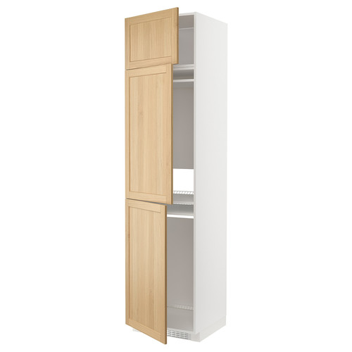 METOD High cab f fridge/freezer w 3 doors, white/Forsbacka oak, 60x60x240 cm