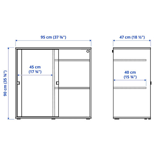 VIHALS Cabinet with sliding doors, dark grey, 95x47x90 cm