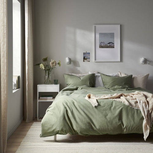 ÄNGSLILJA Duvet cover and pillowcase, grey-green, 150x200/50x60 cm