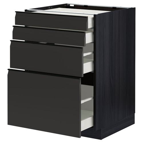 METOD / MAXIMERA Base cab 4 frnts/4 drawers, black/Upplöv matt anthracite, 60x60 cm