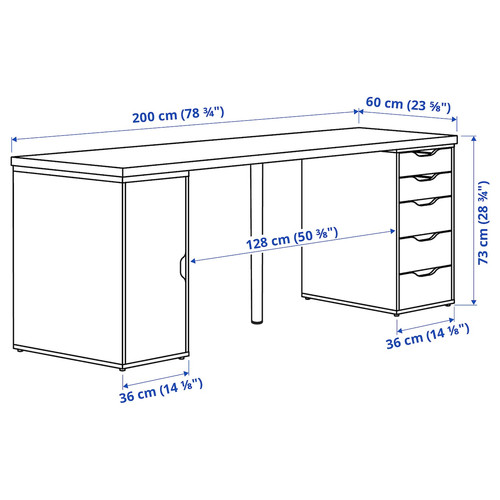 LAGKAPTEN / ALEX Desk, black-brown/white, 200x60 cm