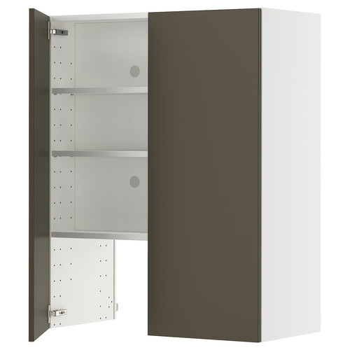 METOD Wall cb f extr hood w shlf/door, white/Havstorp brown-beige, 80x100 cm