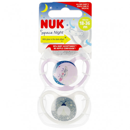 NUK Soother Pacifier Space Night 2pcs 18-36m, lilac/white