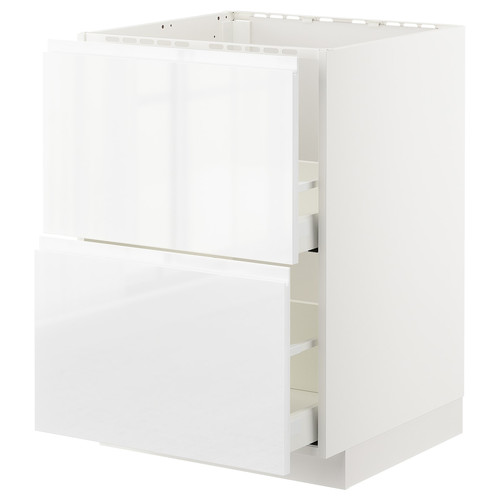 METOD / MAXIMERA Base cab f sink+2 fronts/2 drawers, white/Voxtorp high-gloss/white, 60x60 cm