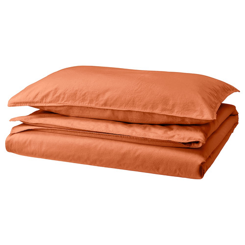 ÄNGSLILJA Duvet cover and pillowcase, red-brown, 150x200/50x60 cm