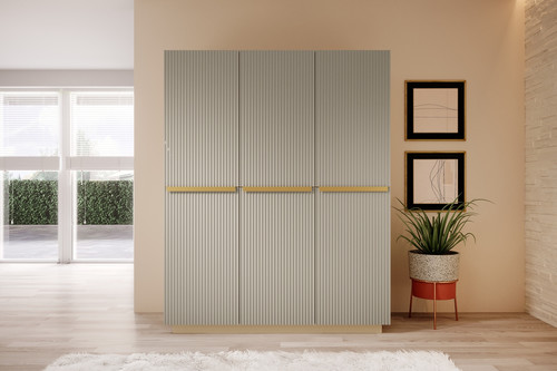 Wardrobe with Drawer Unit Nicole 150 cm, cashmere, gold handles