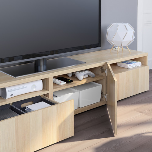 BESTÅ TV bench, white stained oak effect/Lappviken white stained oak effect, 180x42x39 cm