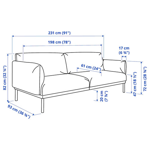 ÄPPLARYD 3-seat sofa, Lejde grey/black, 231x93 cm