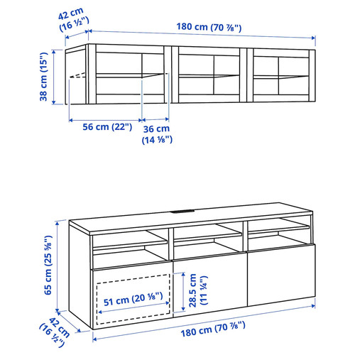 BESTÅ TV storage combination/glass doors, white Lappviken/Fällsvik anthracite, 180x42x192 cm