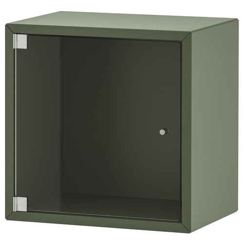 EKET Wall cabinet with glass door, grey-green, 35x25x35 cm