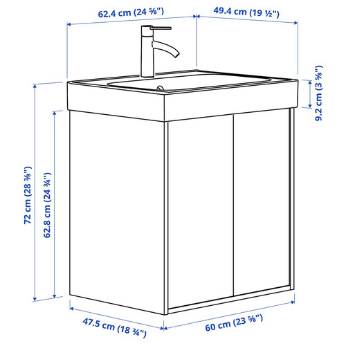 HAVBÄCK / ORRSJÖN Wash-stnd w drs/deep wash-basin/tap, white, 62x49x72 cm