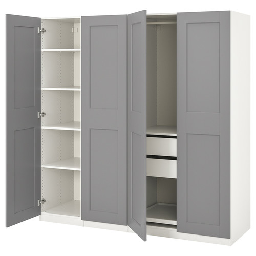 PAX / GRIMO Wardrobe combination, white, Grimo grey, 200x60x201 cm