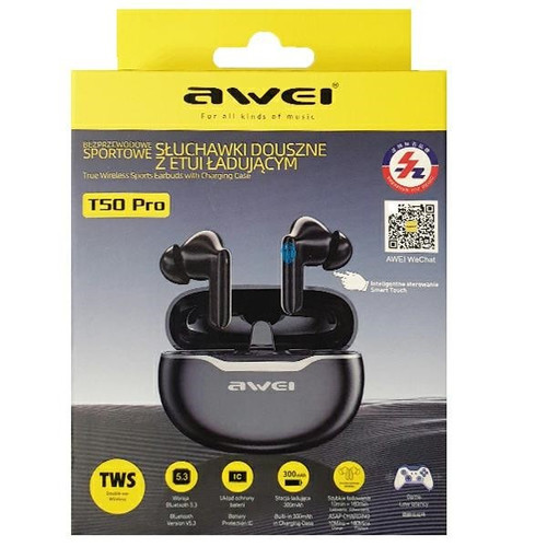 Awei Bluetooth Headphones Earphones 5.3 T50 Pro TWS, black