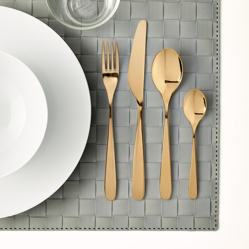 TILLAGD 24-piece cutlery set, brass-colour