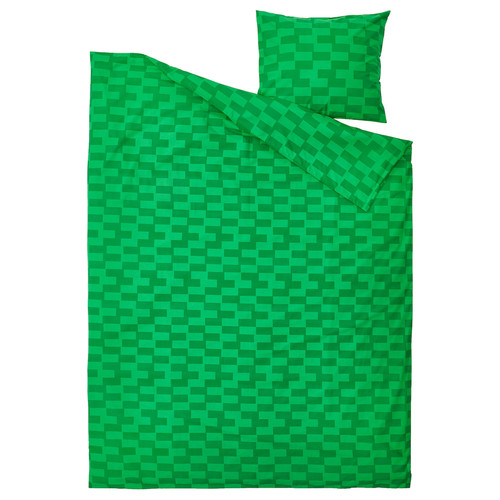 BLÅSKATA Duvet cover and pillowcase, green/patterned, 150x200/50x60 cm