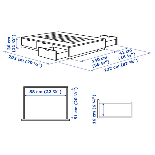 NORDLI Bed frame with storage, white, 140x200 cm
