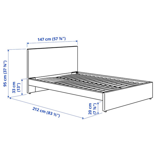 GLADSTAD Upholstered bed frame, Kabusa light grey, 140x200 cm