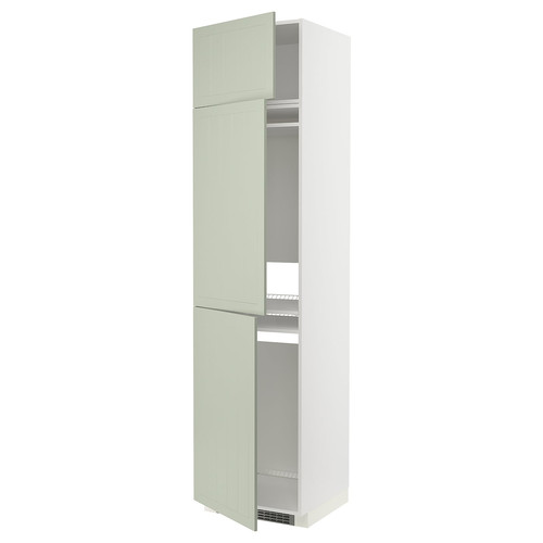 METOD High cab f fridge/freezer w 3 doors, white/Stensund light green, 60x60x240 cm