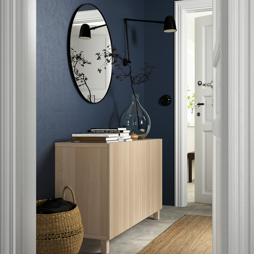 BESTÅ Storage combination with doors, white stained oak effect, Lappviken white stained oak effect, 120x40x74 cm