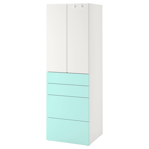 SMÅSTAD / PLATSA Wardrobe, white pale turquoise/with 4 drawers, 60x42x181 cm