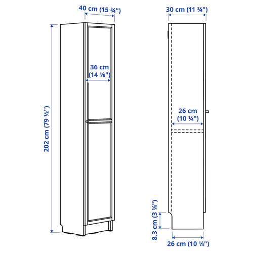 BILLY / OXBERG Bookcase with doors, black oak effect, 40x30x202 cm